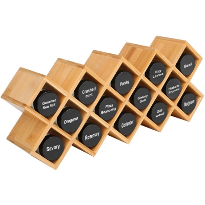18 Spice Jar Bamboo Wooden Spice Rack