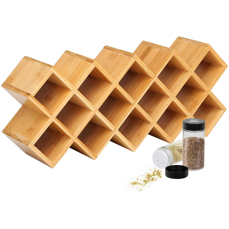 18 Spice Jar Bamboo Wooden Spice Rack