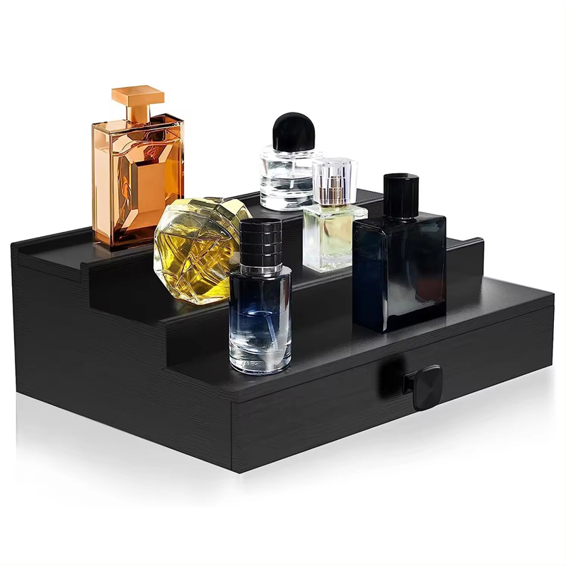 Wooden Cologne Organizer for Men 3 Tier of Elevated Cologne Display Shelf with Drawer Storage Perfume Organization