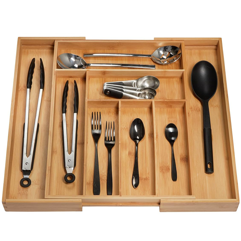 Adjustable Kitchen Drawer Dividers Cutlery Tray Bamboo Expandable Drawer Organizer for Utensils Holder