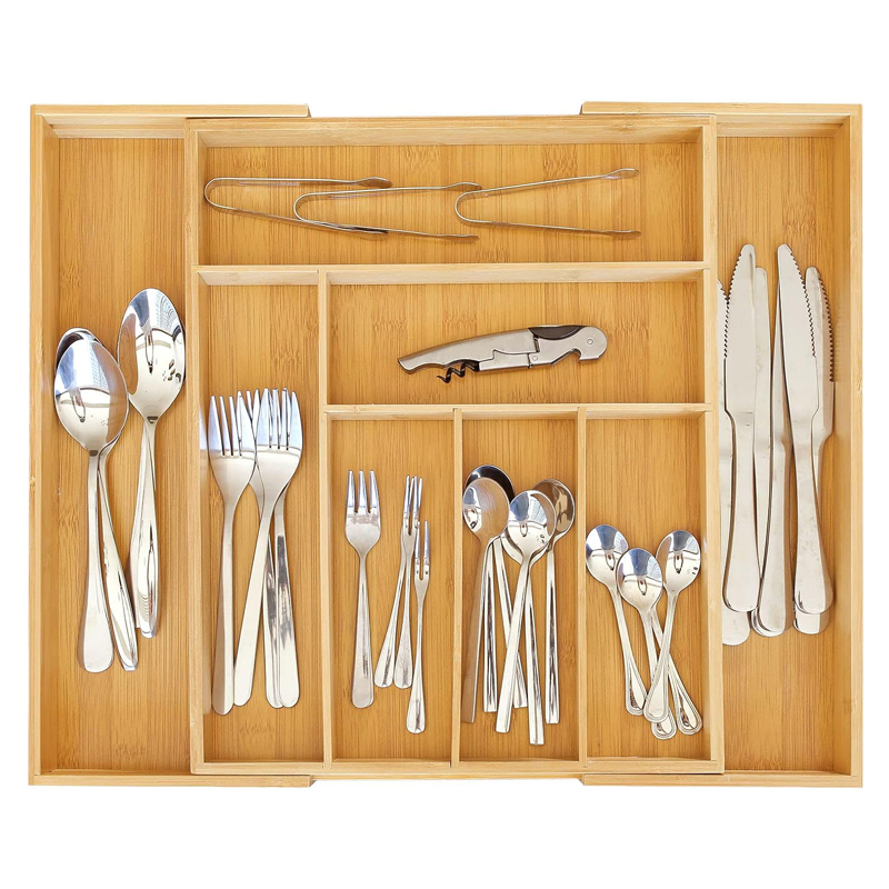 Adjustable Kitchen Drawer Dividers Cutlery Tray Bamboo Expandable Drawer Organizer for Utensils Holder