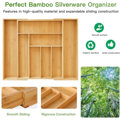 Adjustable Kitchen Drawer Dividers Cutlery Tray Bamboo Expandable Drawer Organizer for Utensils Holder