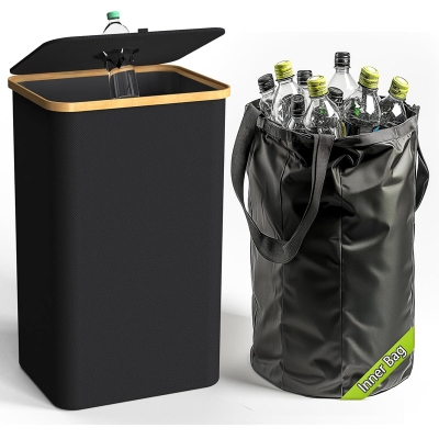 Bamboo bottle basket container storage recycling bin collection