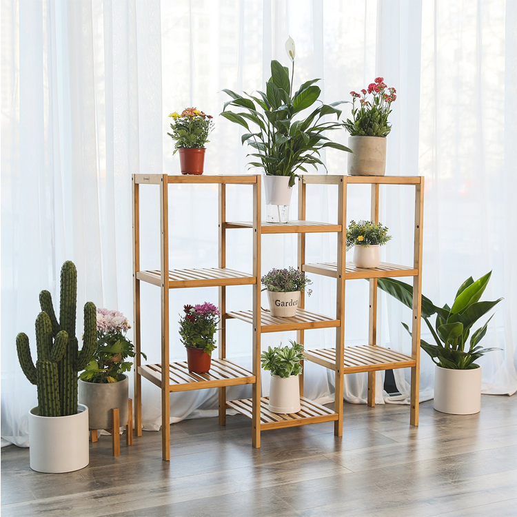 Bamboo Customizable Plant Stand Shelf Flower Pots Holder Display Rack