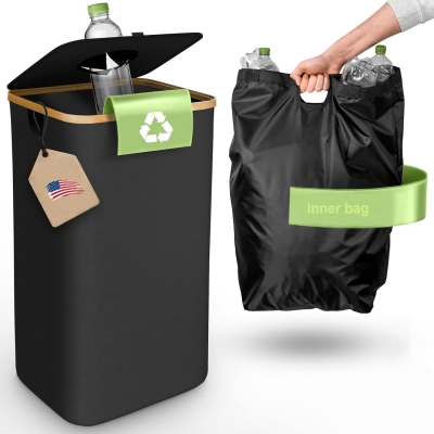 Bamboo bottle basket container storage recycling bin collection