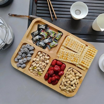 Kitchen bamboo serving tray protion control divided dinner plates for cheese meat
