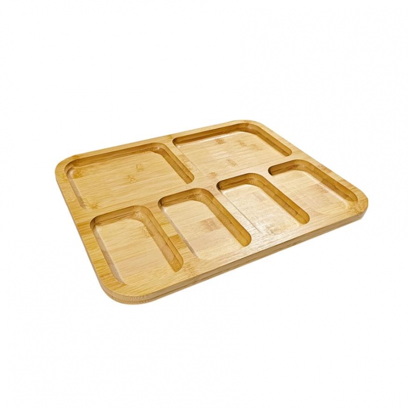 Kitchen bamboo serving tray protion control divided dinner plates for cheese meat