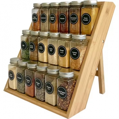 Kitchen bamboo spice rack 3 tier display