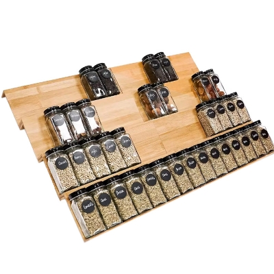 Bamboo spice rack step display rack