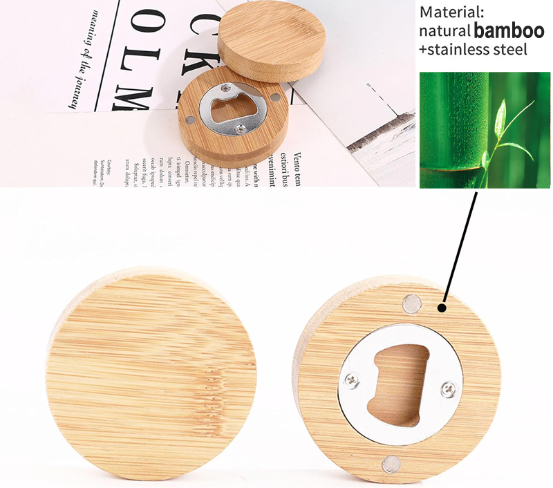 Bamboo beer opener with magnet