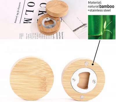 Bamboo beer opener with magnet