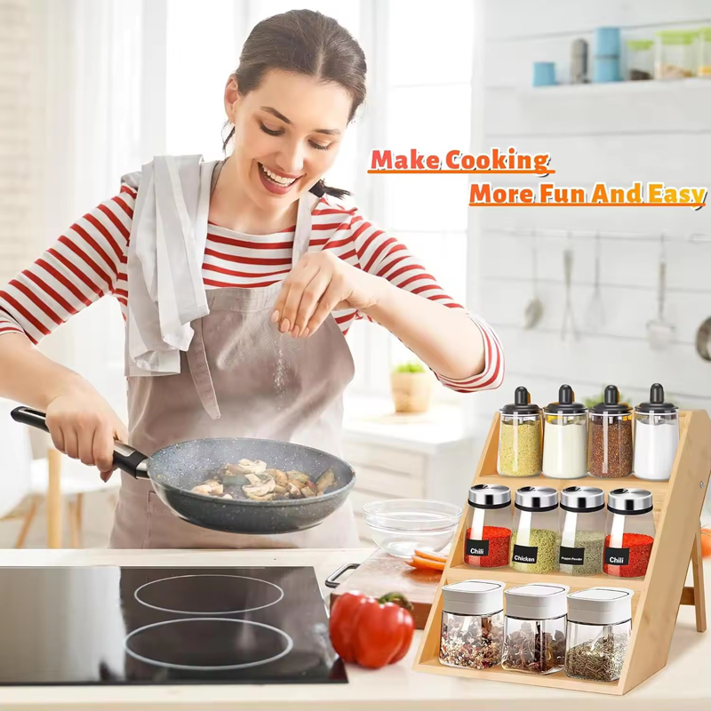 Kitchen bamboo spice rack 3 tier display