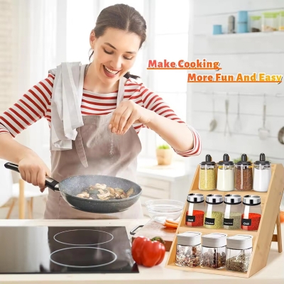 Kitchen bamboo spice rack 3 tier display