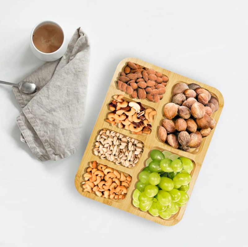 Kitchen bamboo serving tray protion control divided dinner plates for cheese meat