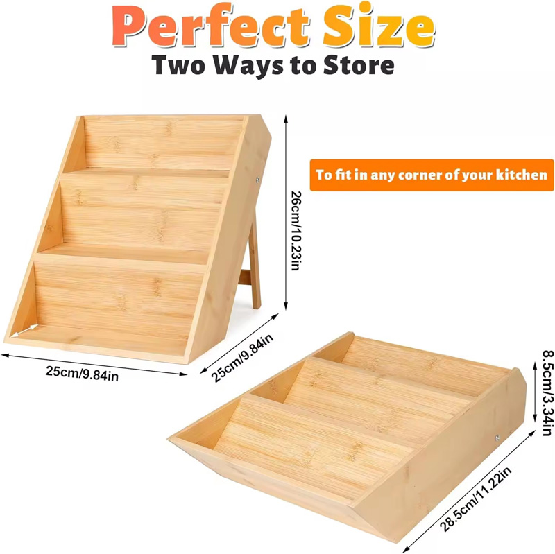 Kitchen bamboo spice rack 3 tier display