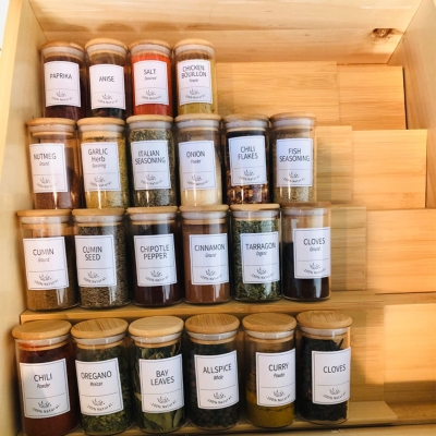 Bamboo spice rack step display rack