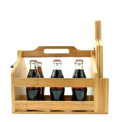 Bamboo Wooden Bottle Caddy with openner