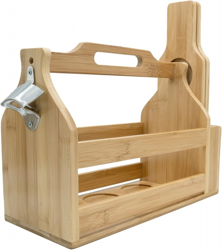 Bamboo Wooden Bottle Caddy with openner