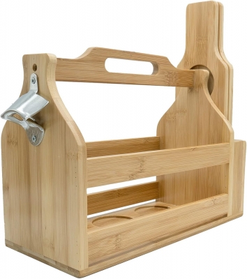 Bamboo Wooden Bottle Caddy with openner