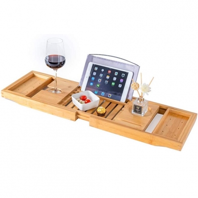 Bamboo bathtub caddy tray