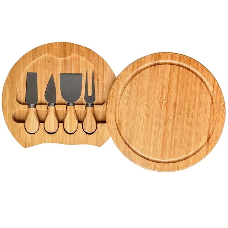Round Bamboo wood Cheese Board with knife set