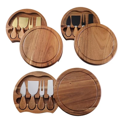Round Bamboo wood Cheese Board with knife set