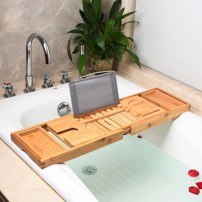 Bamboo bathtub caddy tray