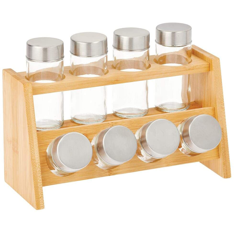 8 Glass Jars Spice Rack