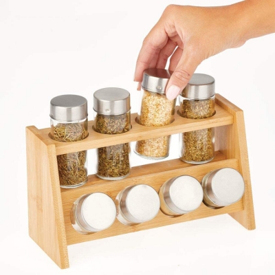 8 Glass Jars Spice Rack
