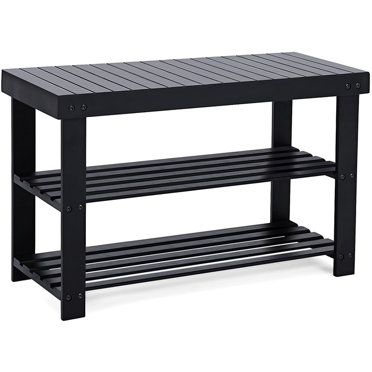Black Bamboo Shoe Rack Bench 3-Tier