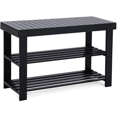 Black Bamboo Shoe Rack Bench 3-Tier