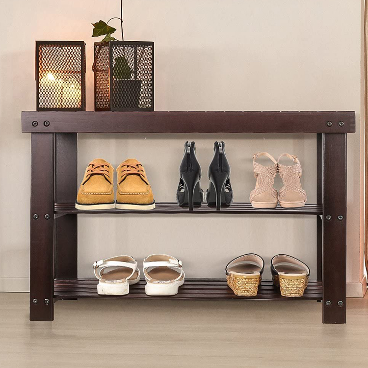 Bamboo Shoe Rack Bench 3-Tier