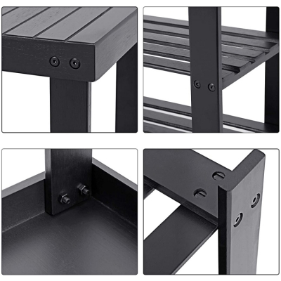 Black Bamboo Shoe Rack Bench 3-Tier