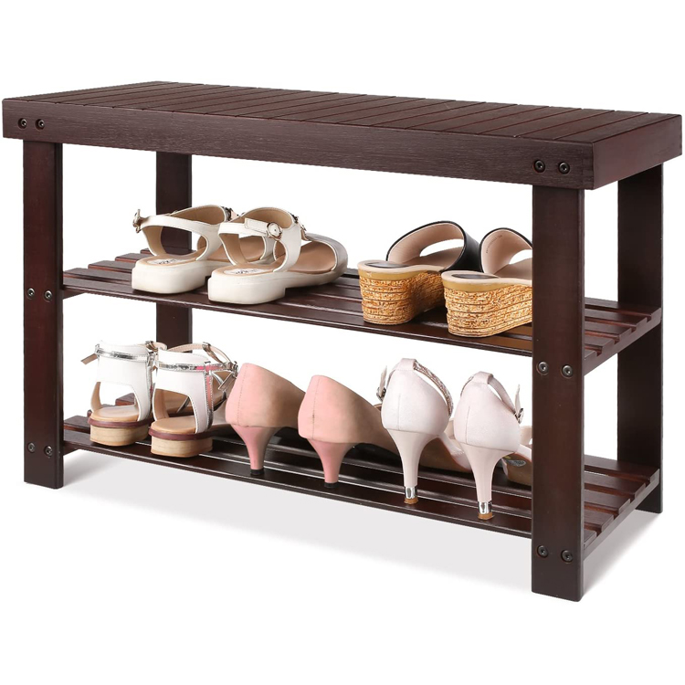 Bamboo Shoe Rack Bench 3-Tier