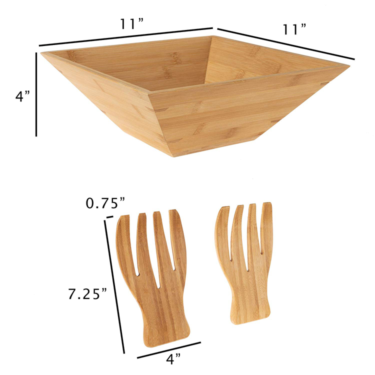 Bamboo Salad Bowl with Serving Hands
