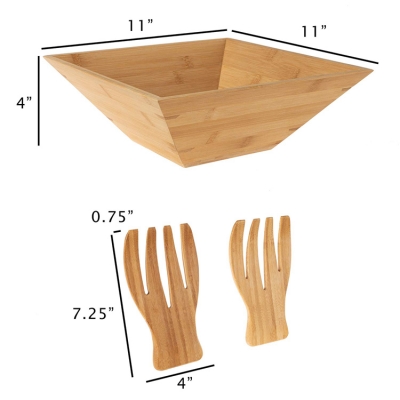 Bamboo Salad Bowl with Serving Hands