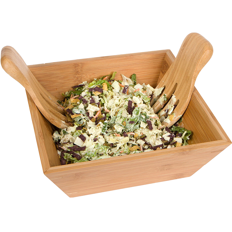 Bamboo Salad Bowl with Serving Hands