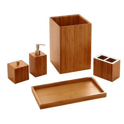 5-Piece Bamboo Bathroom Essentials Accessory Set