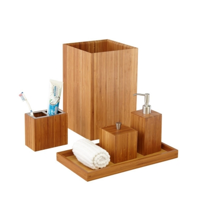 5-Piece Bamboo Bathroom Essentials Accessory Set