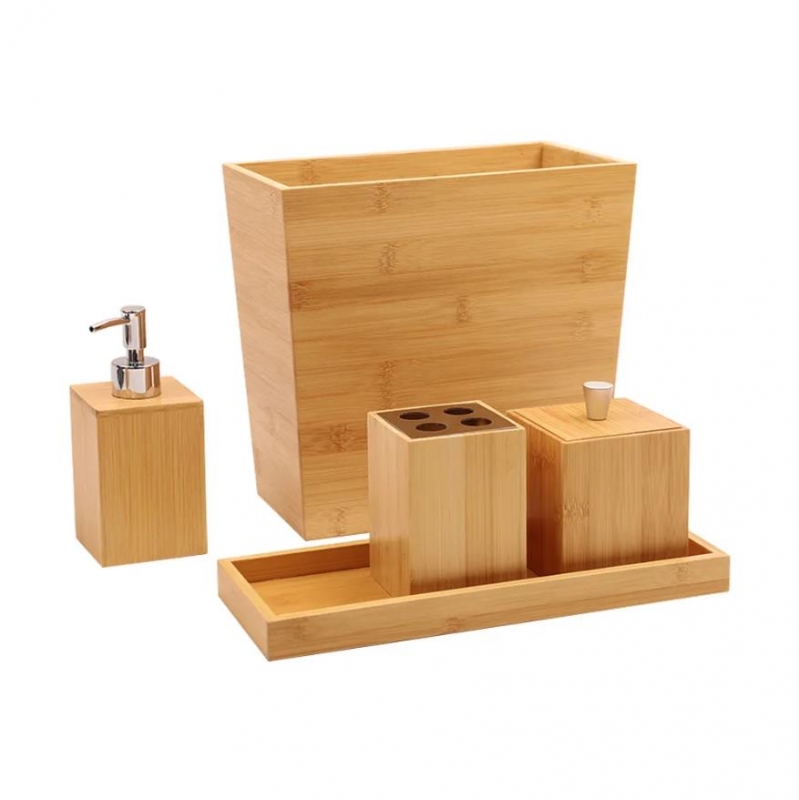 5-Piece Bamboo Bathroom Essentials Accessory Set